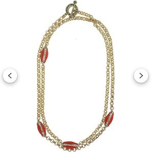 Heidi Daus Gold Tone and Red Enamel Crystal Necklace